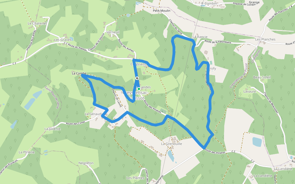 Boucle des écureuils (Variante) walking route map in Creyssensac-et-Pissot