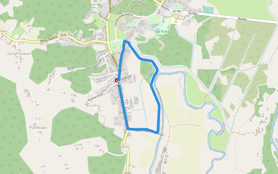 Pješačka staza 2a općine Topusko walking route map in Topusko