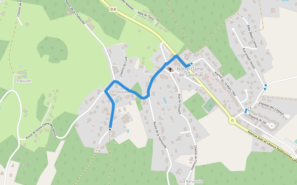 Liaison Sanilhac bourg walking route map in Sanilhac