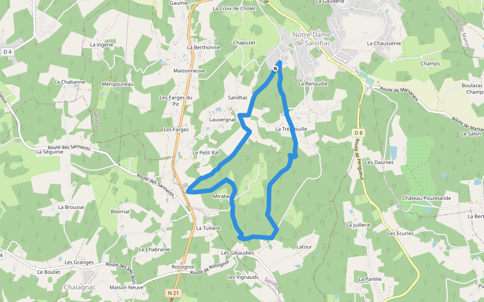 Circuit des Mottes walking route map in Sanilhac