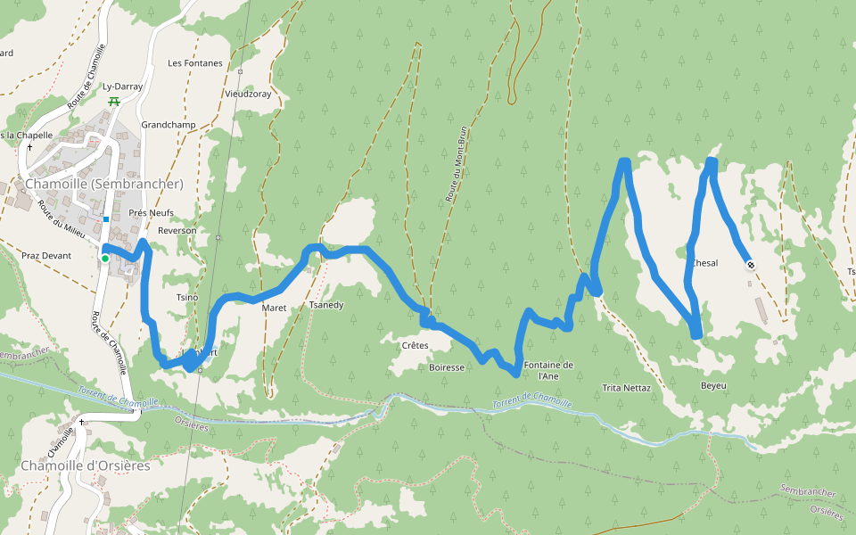 Chamoille d'en Haut > Chesal walking route map in Sembrancher
