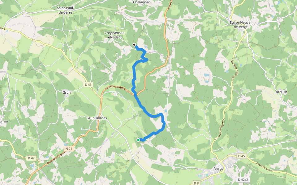 Liaison Vergt - Creyssenssac et Pissot walking route map in Saint-Mayme-de-Péreyrol