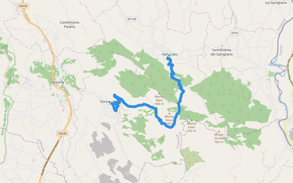 Valle Maio-Coreno Ausonio walking route map in Vallemaio