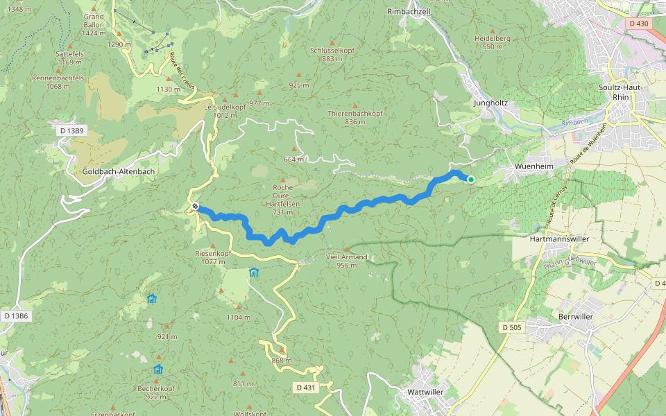 Wuenheim - Freundstein - Disque rouge walking route map in Wuenheim