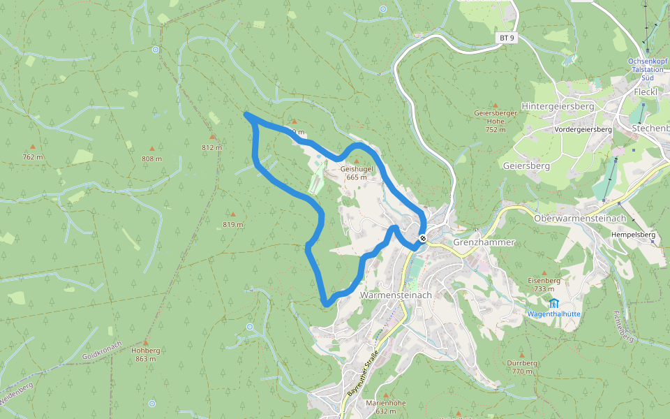 Warmensteinach Rundwanderweg Nr. 1 walking route map in Warmensteinach