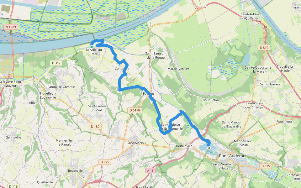 De Pont-Audemer à Berville-sur-mer walking route map in Berville-sur-Mer