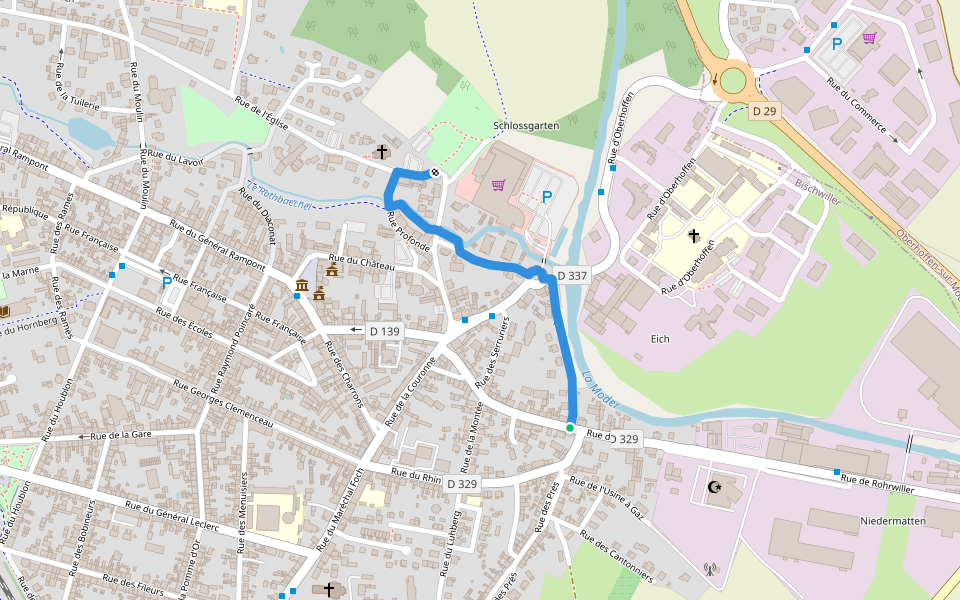 Circuit de Hanhoffen walking route map in Bischwiller