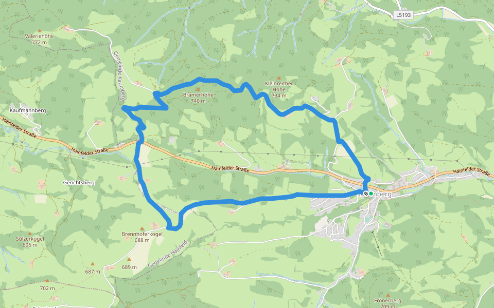 Hirschweg (Kaumberg - Gerichtsberg - Bramerkapelle - Großreith) walking route map in Kaumberg