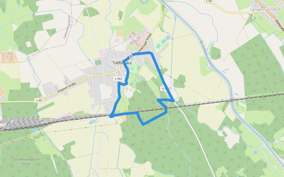 Stadtrundweg Uebigau walking route map in Uebigau-Wahrenbrück