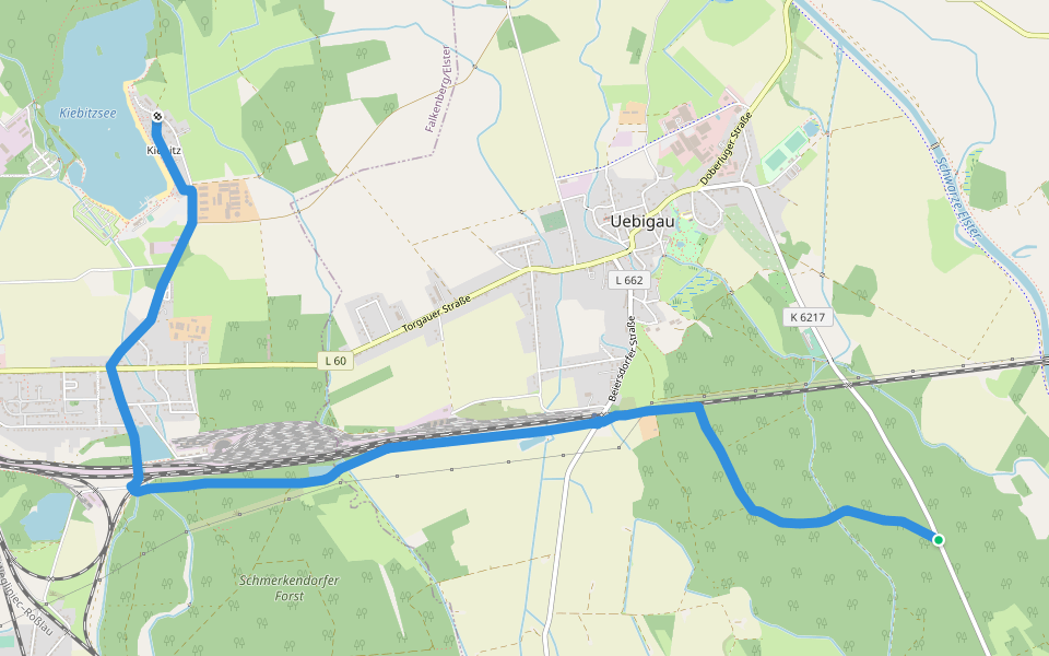 Wanderweg vom Mark Grabo nach walking route map in Uebigau-Wahrenbrück