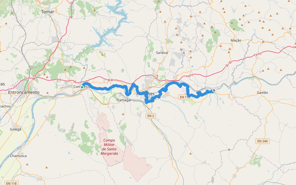 Caminho do Tejo walking route map in Constância