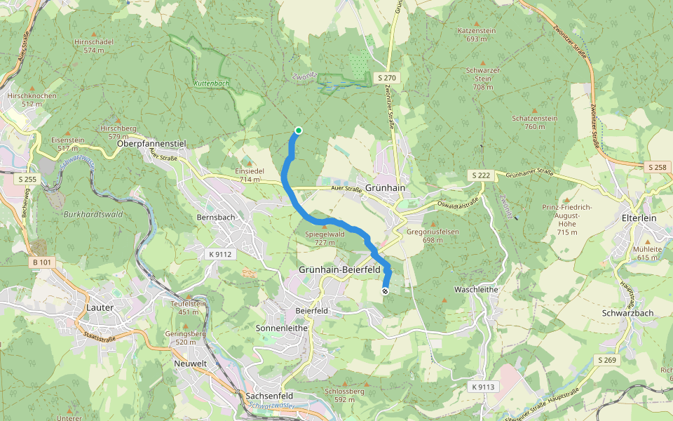 Rundteil - Spiegelwald - Beierfeld walking route map in Grünhain-Beierfeld