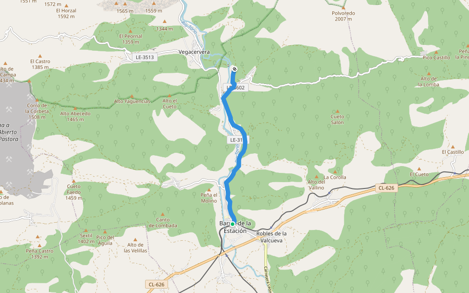 Vía Verde Mina Bardaya walking route map in Barrio Estación