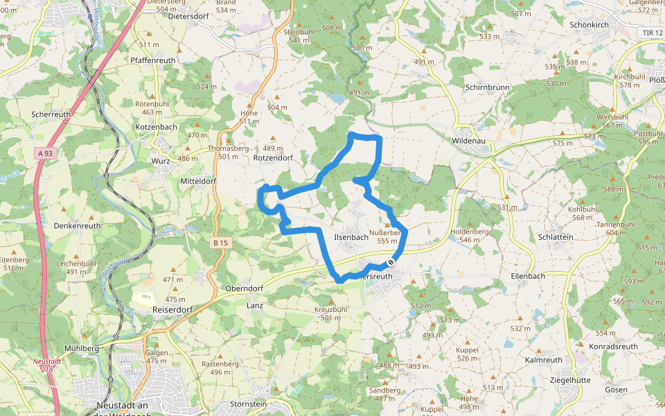 Panorama-Rundweg Püchersreuth walking route map in Püchersreuth