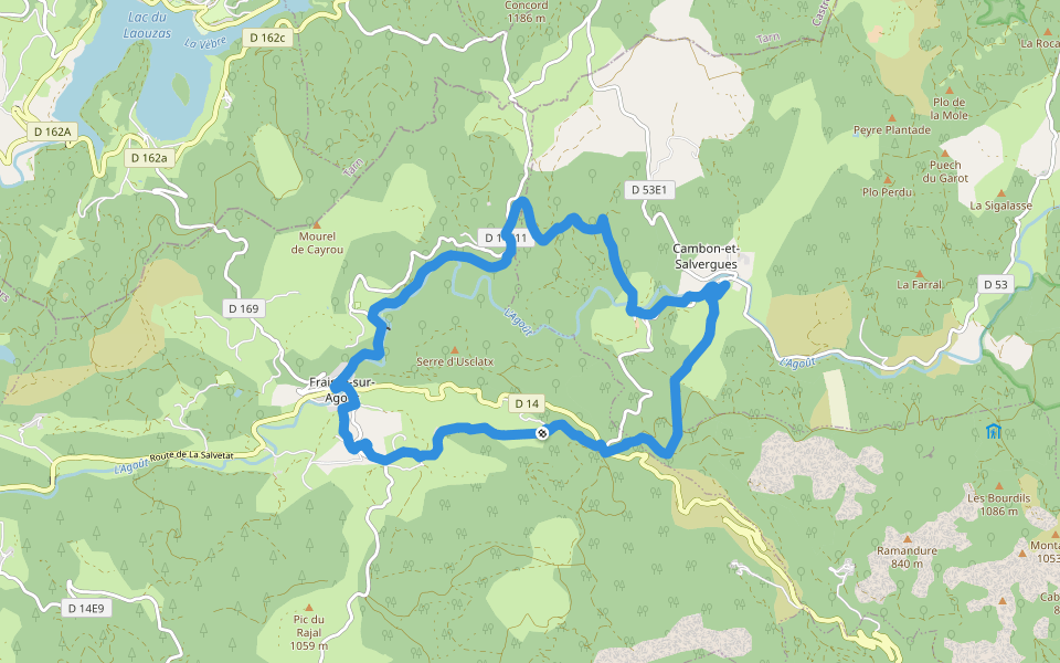 Haute Vallée de l'Agout walking route map in Fraisse-sur-Agout
