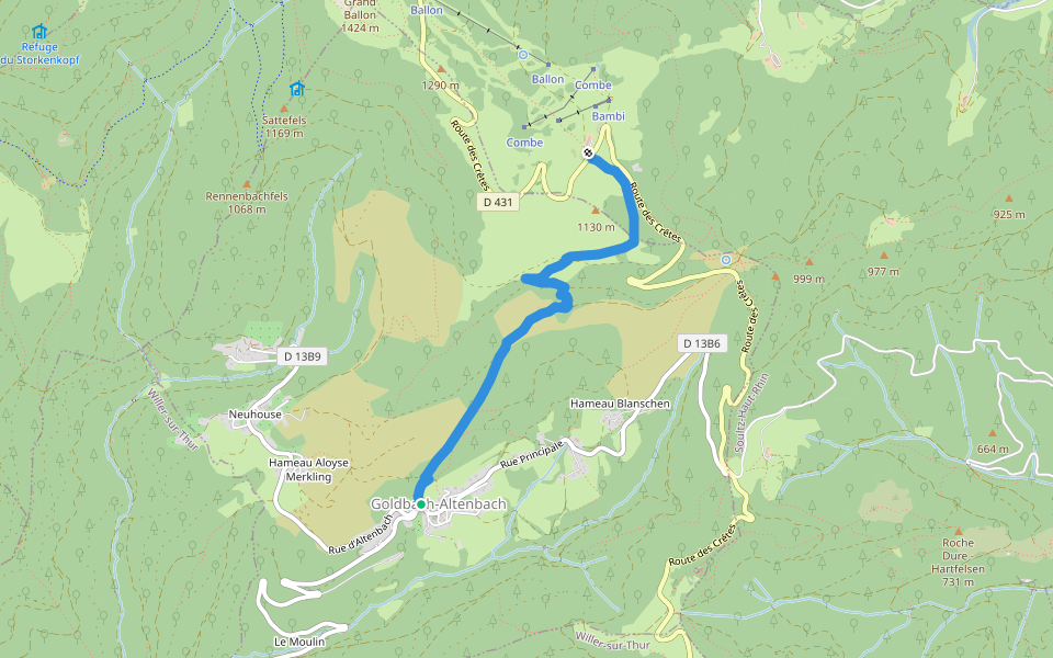 Goldbach - Ferme du Grand Ballon walking route map in Goldbach-Altenbach