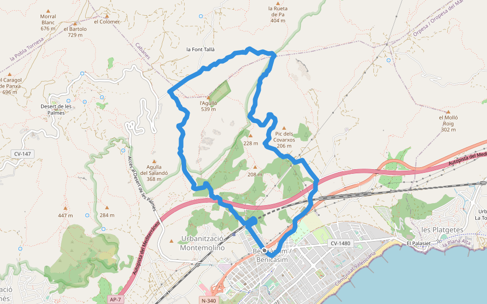 Agulles de Santa Àgueda walking route map in Benicàssim