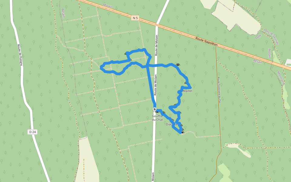 Sentier karstique des Malrochers walking route map in Molain