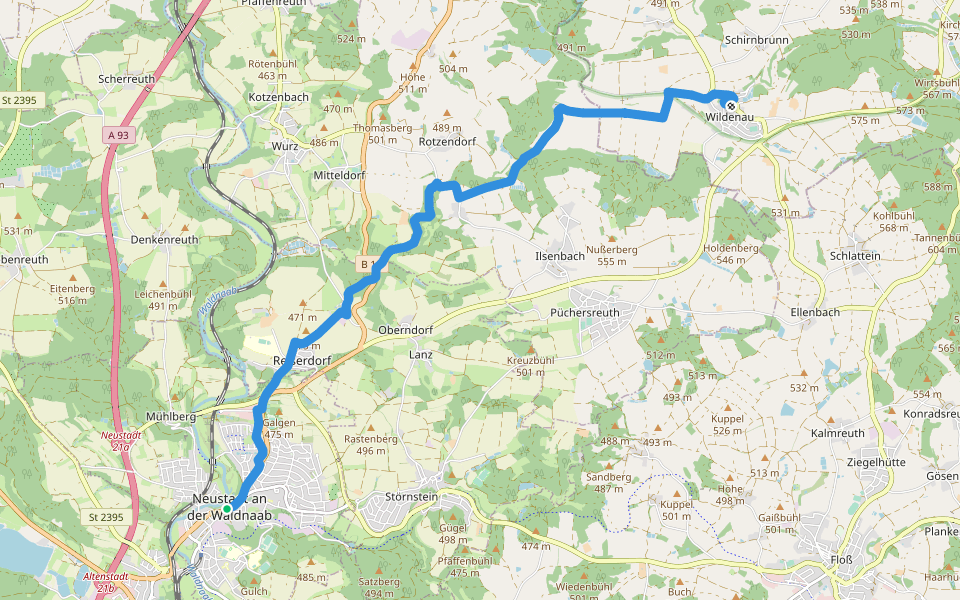 Neustadt - Wildenau walking route map in Neustadt an der Waldnaab