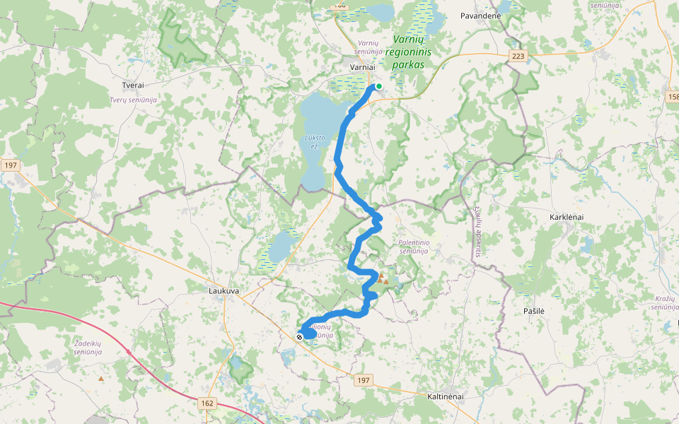 Camino Lituano Žemaitija: Varniai - Bilioniai walking route map in Ožtakiai