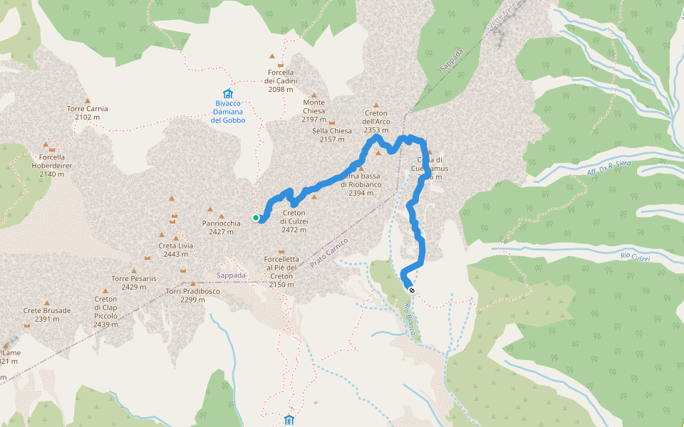 Ferrata dei Cinquanta walking route map in Sappada