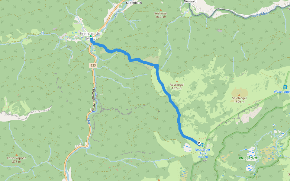 Wanderweg 435 Frein - Hinteralm walking route map in Frein an der Mürz