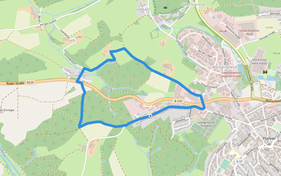[S] Rundweg ev. Friedhof - Schmalenbach walking route map in Halver