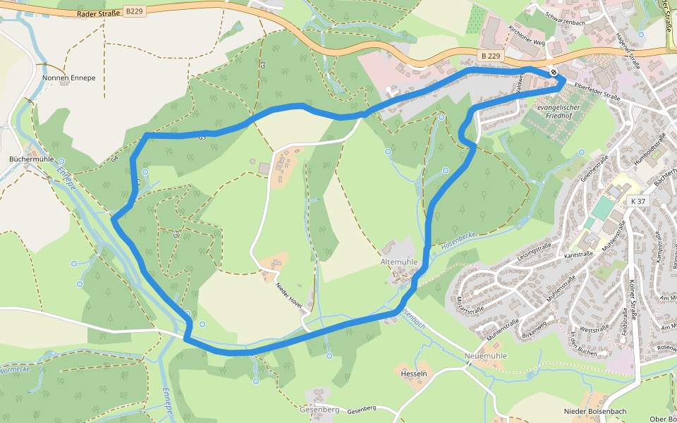 [/\] Rundweg ev. Friedhof - Ennepe walking route map in Halver