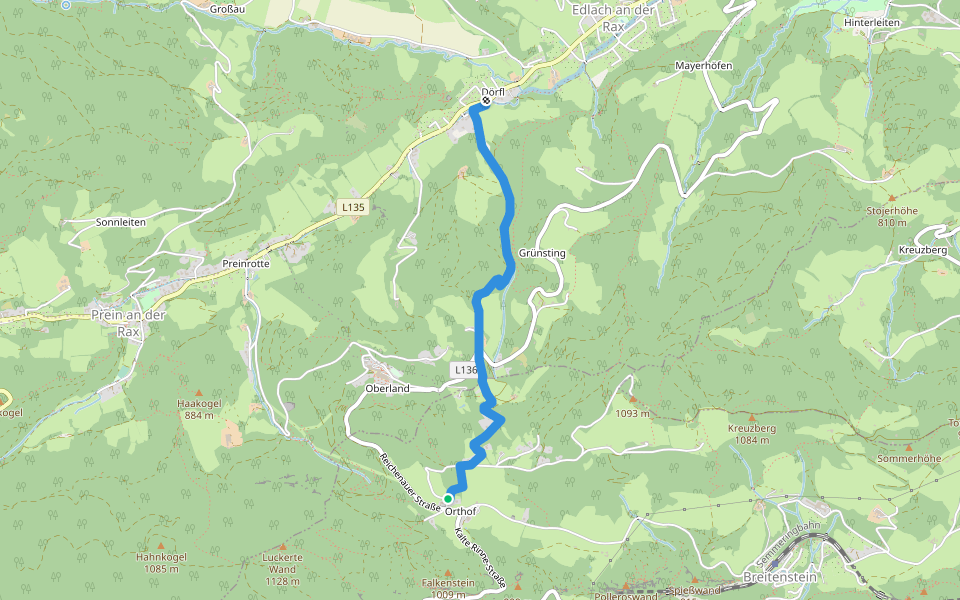 Dörfl - Orthof walking route map in Breitenstein