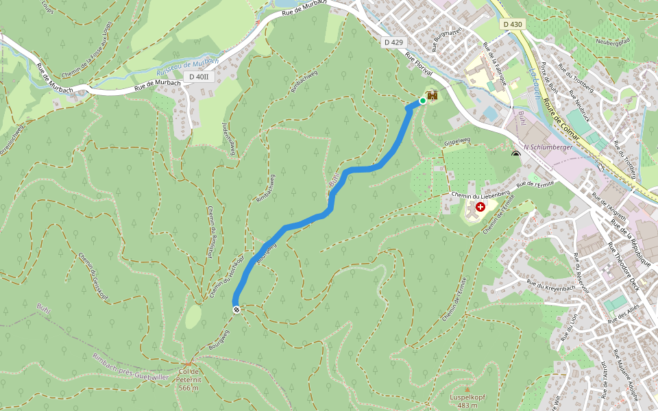 Château de Hugstein - "Rouge-blanc-rouge" Disque rouge walking route map in Buhl