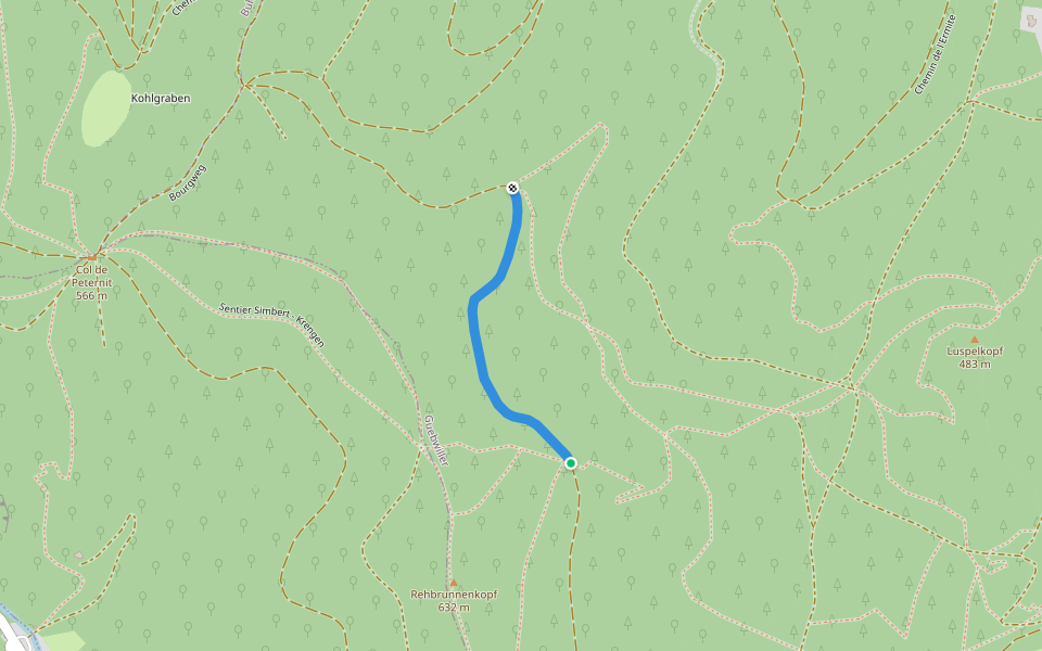Liaison "Rouge-blanc-rouge" - Triangle bleu "Rouge-blanc-rouge" walking route map in Rimbach-prés-Guebwiller