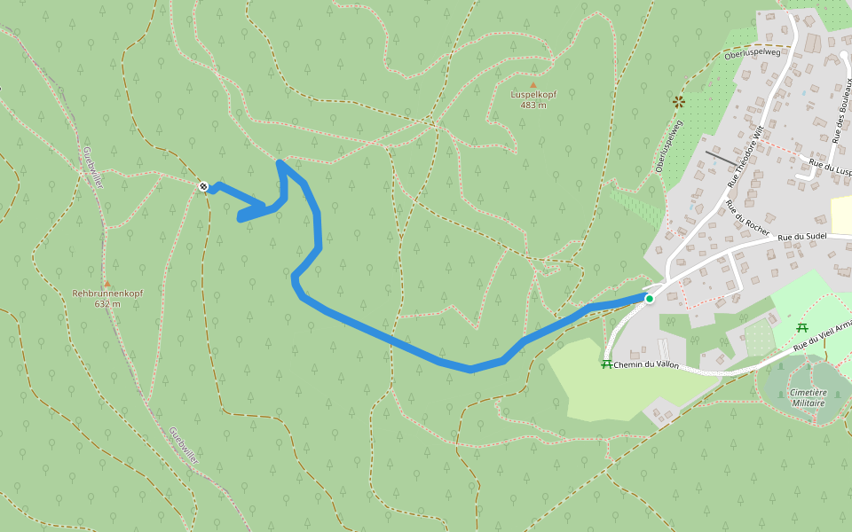 Guebwiller - "Rouge-blanc-rouge" Triangle rouge walking route map in Guebwiller