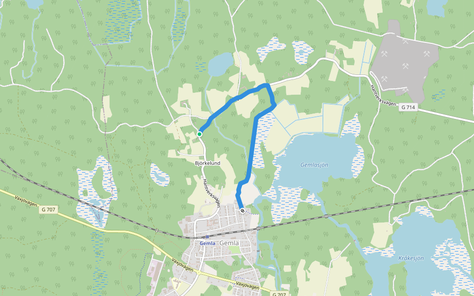 Gemlasjöspåret walking route map in Gemla