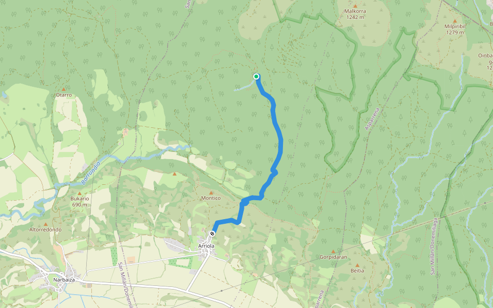 Urkate ur-jauzia walking route map in Arriola