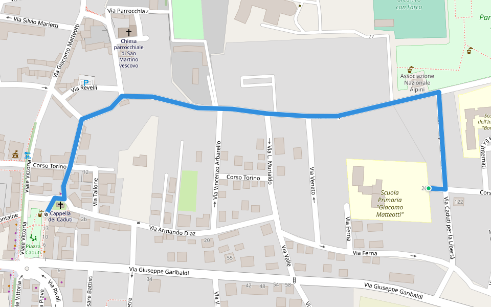 Pedibus Scuola Matteotti walking route map in Alpignano