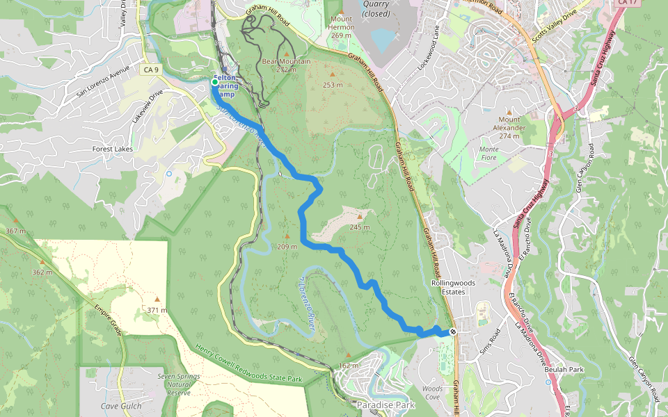 Pipeline Road walking route map in Felton