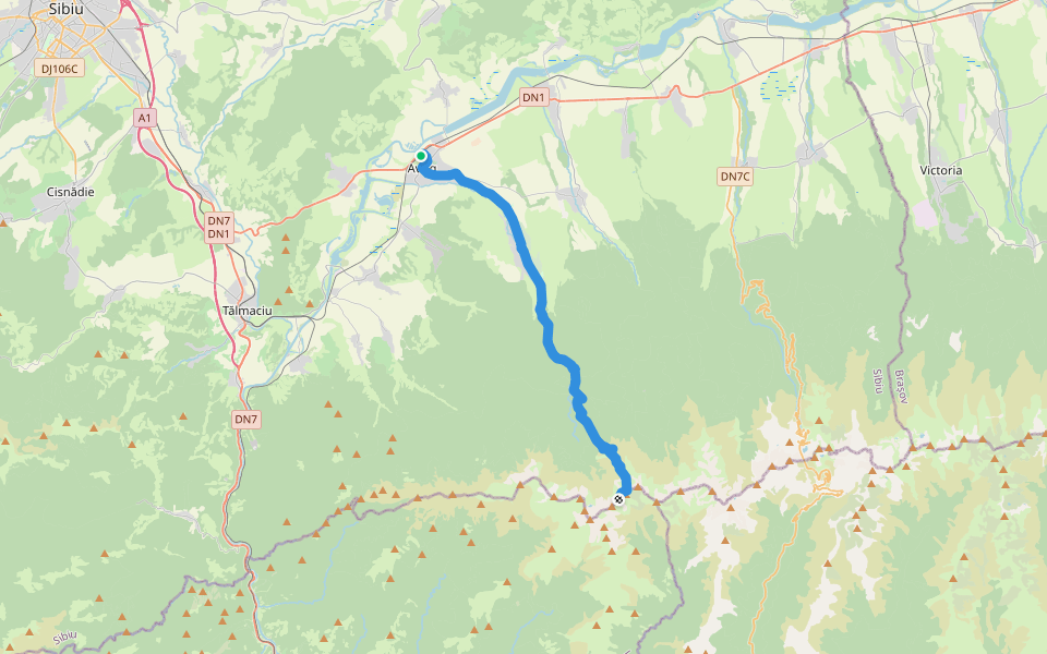 Avrig - Cabana Bârcaciu - creasta principală walking route map in Avrig