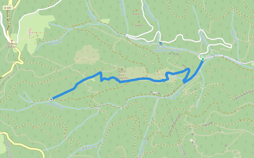 Croix Zimmermann - Triangle vert   Disque jaune walking route map in Wuenheim