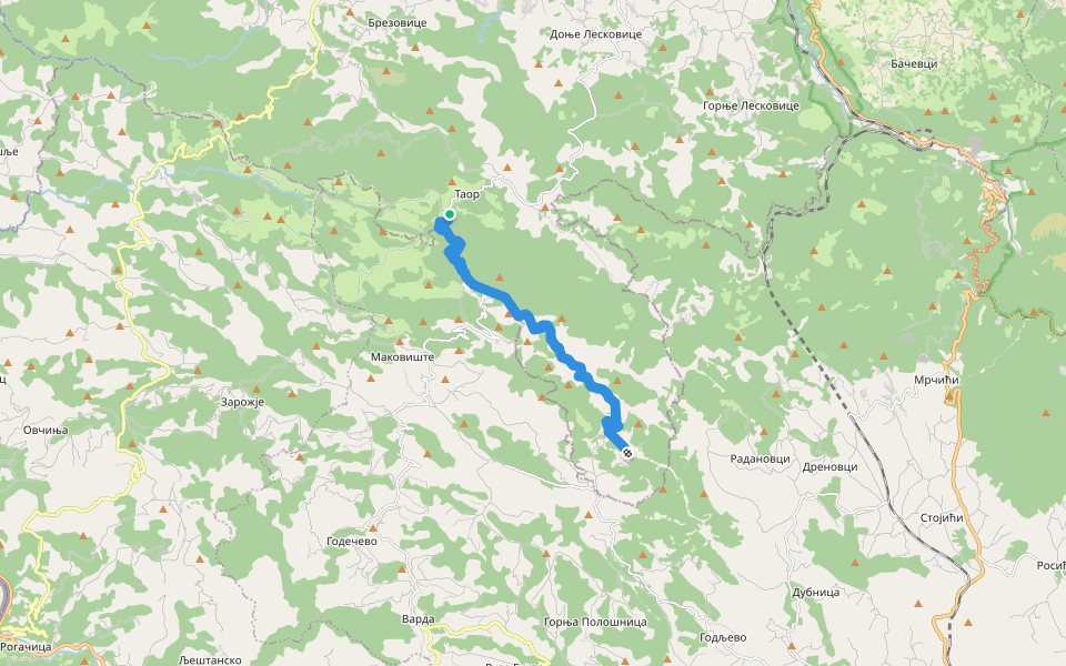 Беле воде - Таорска врела walking route map in Таор