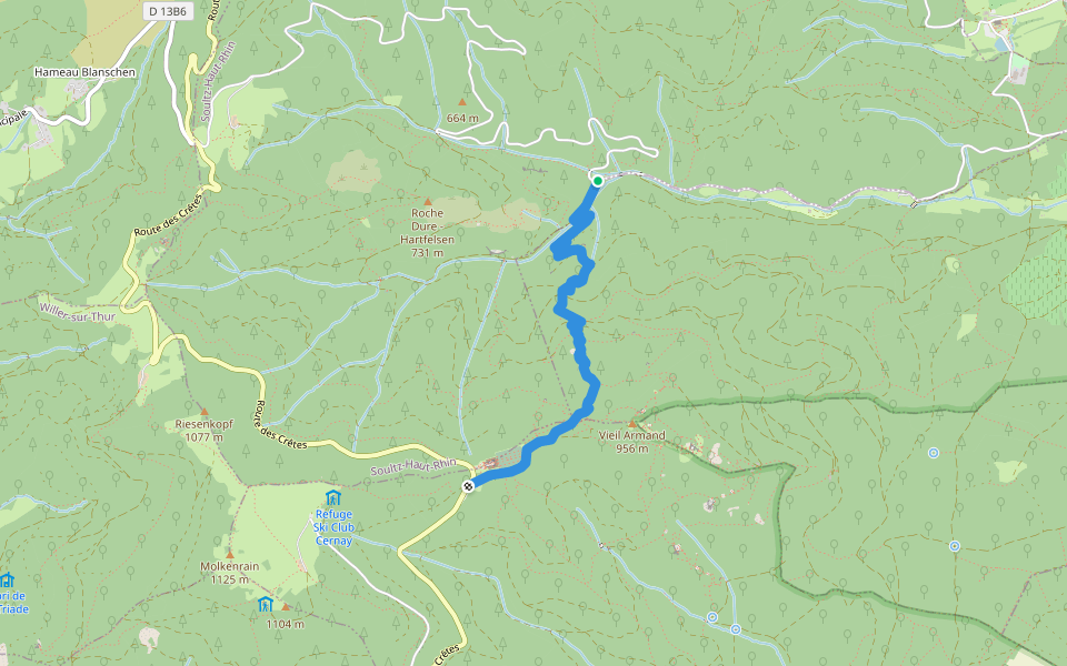 Croix Zimmermann - Vieiel Armand  Triangle jaune walking route map in Wuenheim