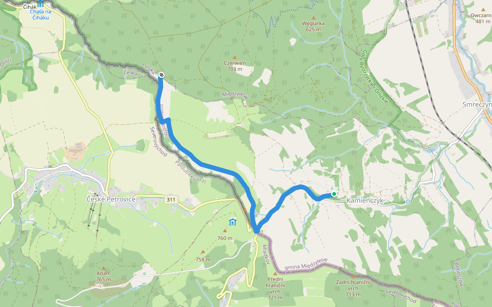 Ścieżka pooznawcza "Dawna wieś Czerwony Strumień" walking route map in Kamieńczyk