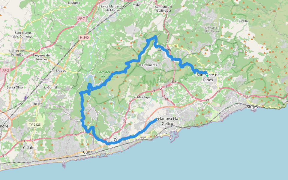 PR-C 143 Garraf walking route map in Sant Pere de Ribes