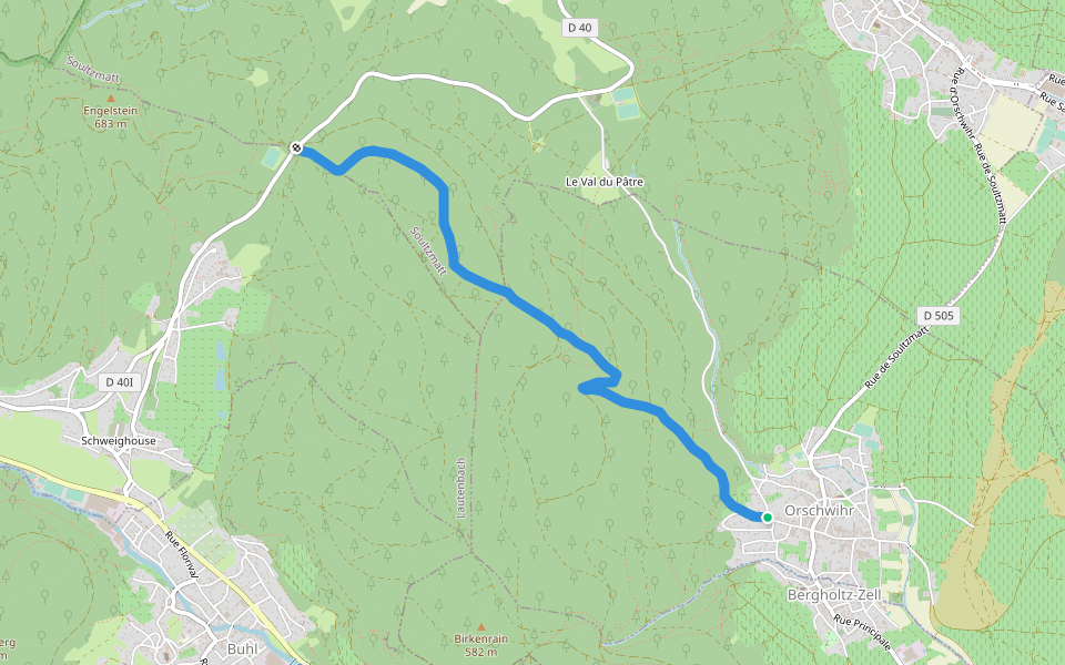 Orschwihr - Col de Bannstein Croix jaune walking route map in Orschwihr