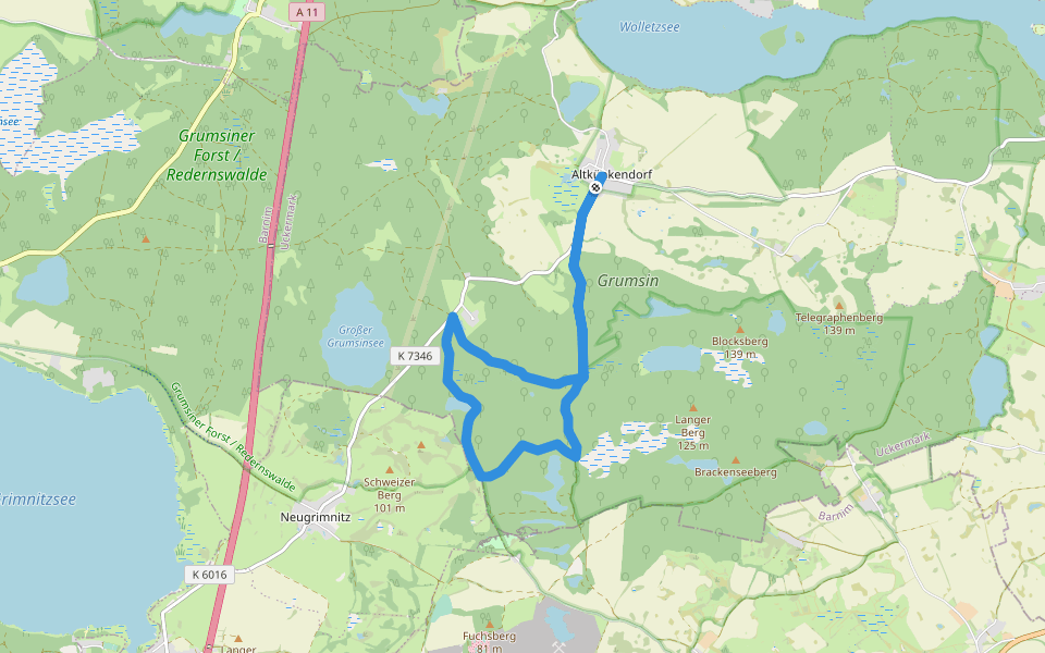 Gelbes Buchenblatt walking route map in Angermünde