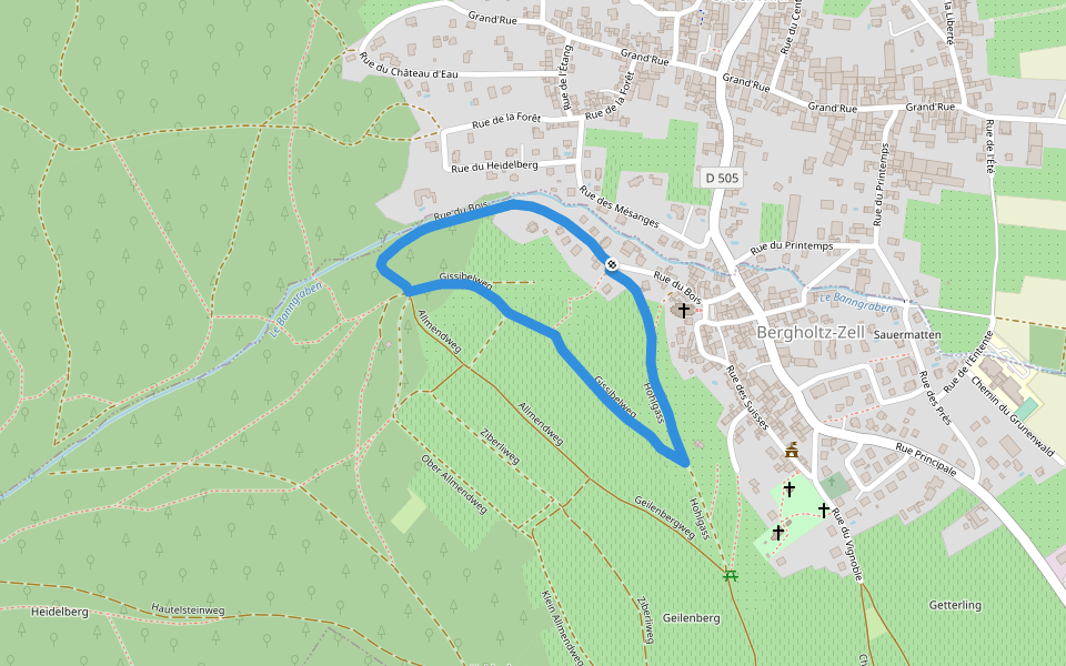 Circuit de Bergholtz Zell  Anneau bleu walking route map in Bergholtz−Zell