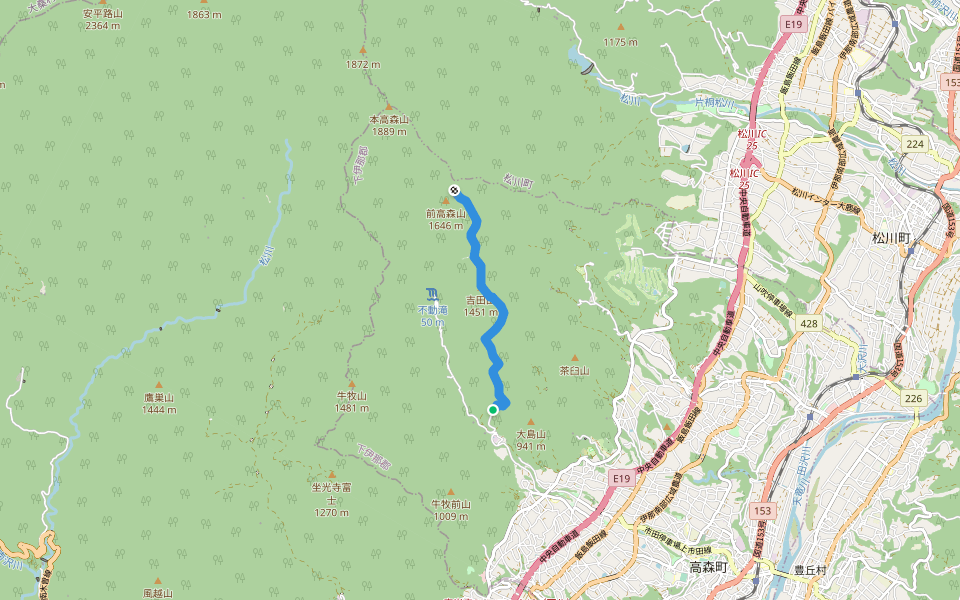 吉田山堂所ルート walking route map in Takamori