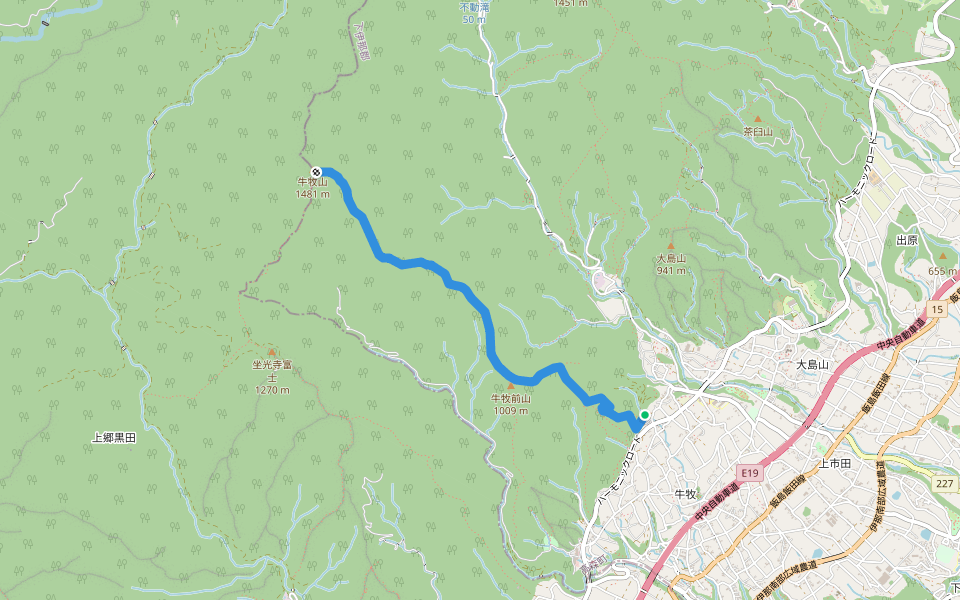 牛牧山前山ルート walking route map in Takamori