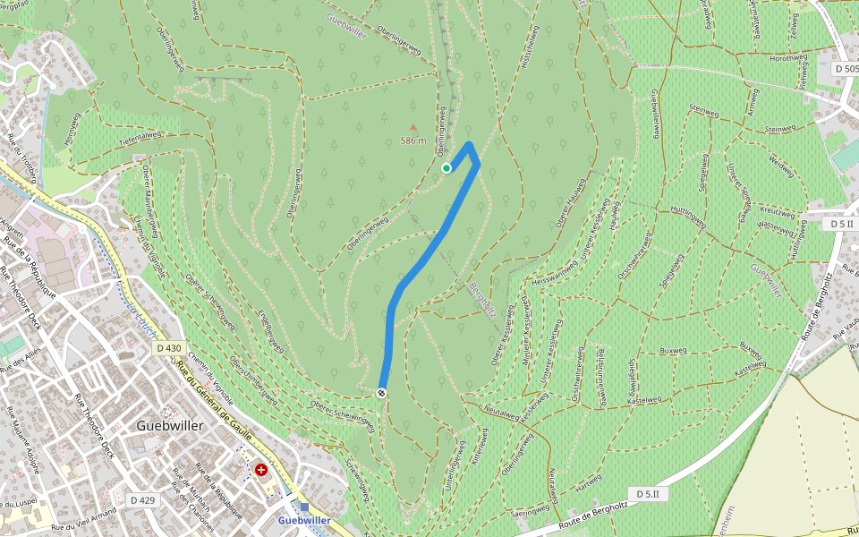 Variante Disque jaune  Croix rouge walking route map in Bergholtz−Zell