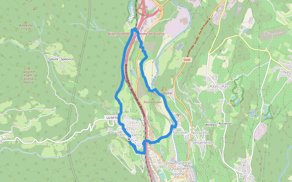 Vahrner Dorfrunde - Giro di Varna walking route map in Varna