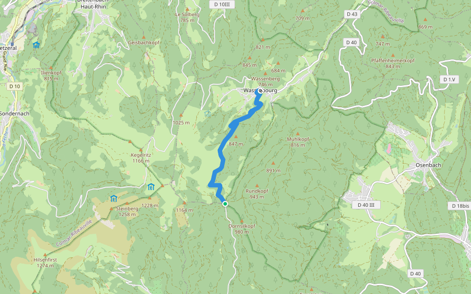 Wasserbourg Boenlesgrab Triangle vert walking route map in Wasserbourg